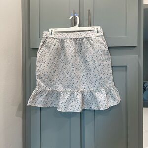 Linen Rachel Zoe White Mini Skirt with Light Blue Floral Print